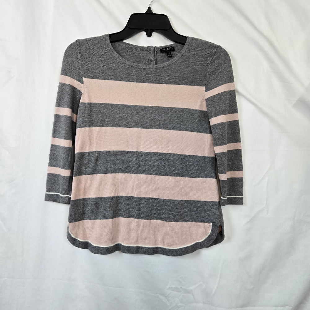 Talbots Women's Gray Pink‎ Striped 3/4 Sleeve Casual Office Sweater P Petite